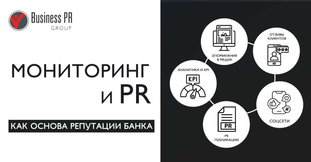 Инфографика мониторинга упоминаний, PR и аналитики для управления репутацией банка